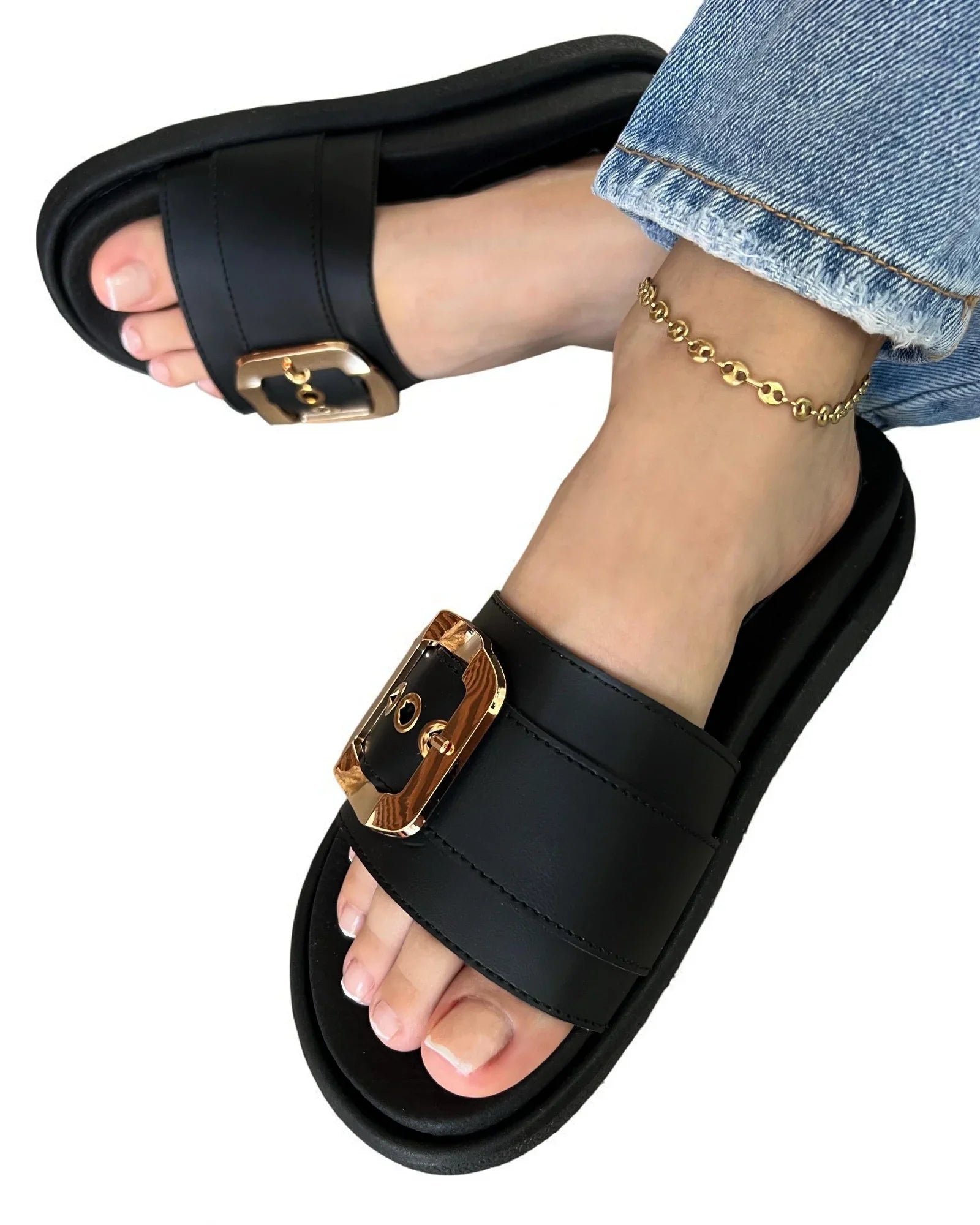 Sandalia Oriana – Premium con Hebilla Dorada | Elegancia y Comodidad Suprema